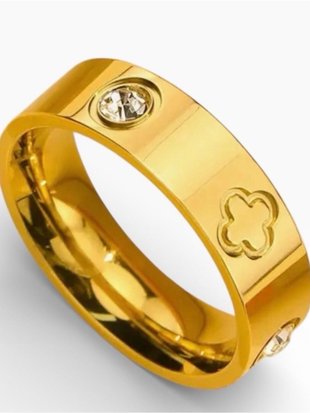 Sable & Red 18k Gold Tone & 1/4cttw CZ Clover Band Ring Sizes 7 & 8 Available
